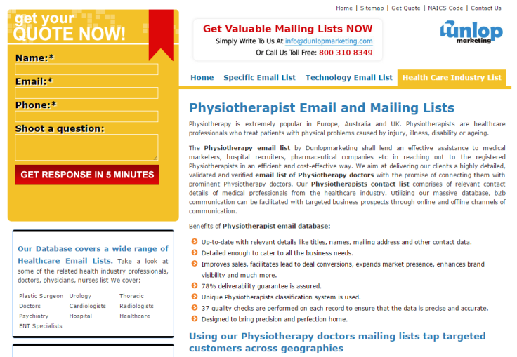 Physiotherapists physiotherapy doctors email mailing list